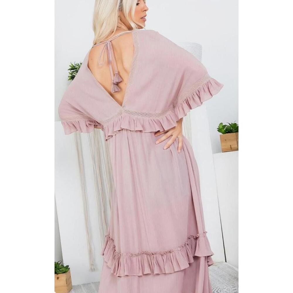 Sweet Lovely by Jen Mauve Pink  Ruffle Dress Size Large NWOT - Picture 4 of 6